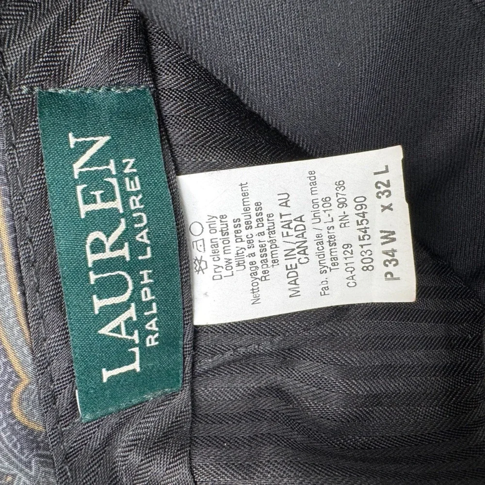 Lauren Ralph Lauren Dress Pants Mens 34x32 Black 100% Wool Natural Stretch Flat